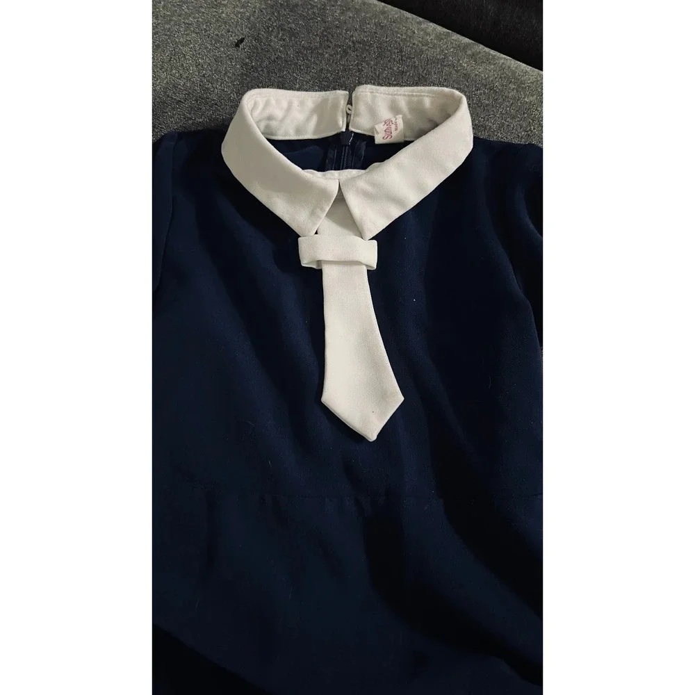 Sunny Fashion Sailor Dress Kids Size 6 Navy Blue Scalloped Hem Tie Detail